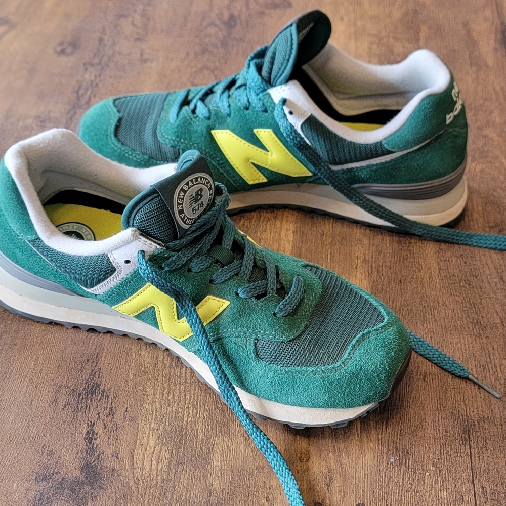 New Balance 574 Shoes in Nightwatch Green & Yellow